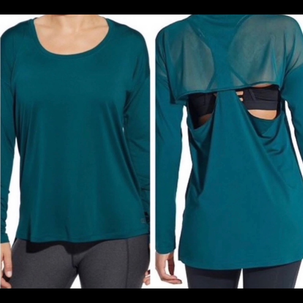 CALIA green long sleeve workout shirt with cutout, XL